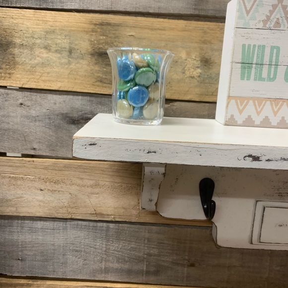 Rustic Off White Wall Shelf with Hooks - Picture 3 of 8